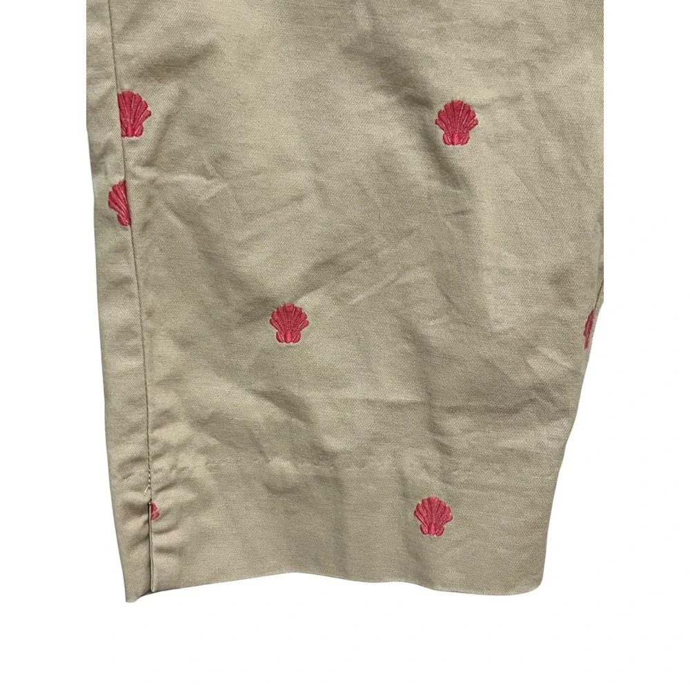 Talbots Cropped Pants‎ Womens 10P Tan Pink Shell Nautical Embroidered Ankle